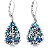LOOVE Sterling Silver Tree of Life/Flower/Bee/Animals/Cat/Hummingbird Dangle Earrings Moonstone Turquoise Drop Leverback Earrings Jewelry Gifts