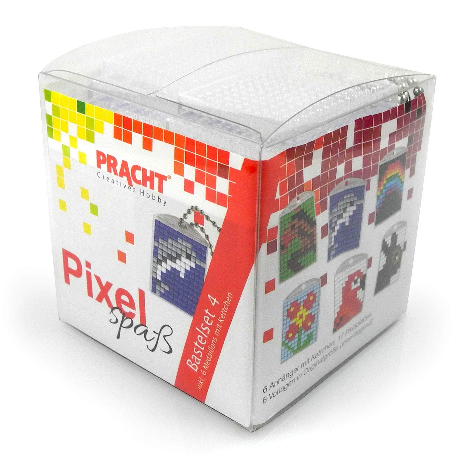 Pracht Creatives Hobby Pixel P90011-63501 Fun Craft Set 4 for Making 6 Keyrings (Lockets) for Children, Easy Plug System, No Ironing or Gluing, Organic Plastic Gems