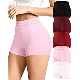 iesunny Women's Boyshorts Underwear High Waisted Seamless No Show Lace Boxer Briefs Breathable Full Coverage Panties 5 Pack