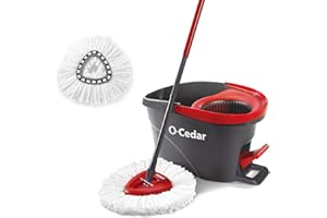 O-Cedar Easywring Microfiber Spin Mop & Bucket Floor Cleaning System with 1 Extra Refill,Red / Gray