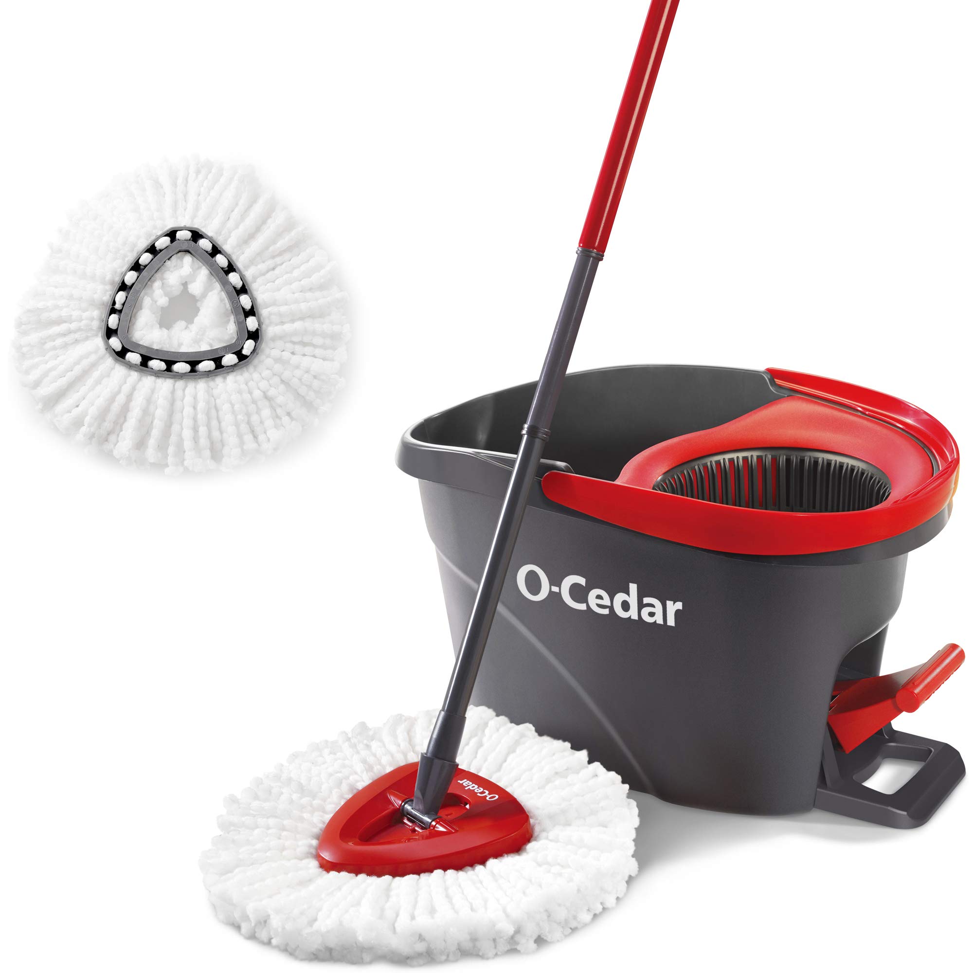 Photo 1 of *Missing Handle* O-Cedar Easywring Microfiber Spin Mop & Bucket Floor Cleaning System with 1 Extra Refill,Red / Gray