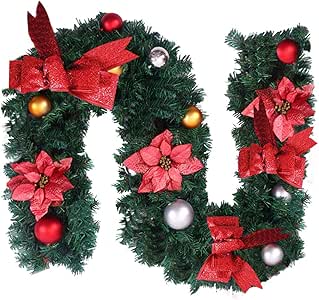 FullLove Guirnalda de Navidad 180 cm de Largo, Decorada con Flores