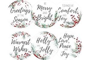 Anwyll Christmas Gift Stickers - 120Pcs 2Inch Merry Christmas Stickers Merry and Bright Sticker Self Adhesive Holly Envelope Seals Labels Xmas Gift Sticker Happy Holidays Labels for Card Present Decor