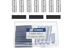 JTAREA 6 AWG Non Insulated Butt Connectors Crimps 6AWG with Heat Shrink Tube Pure Copper Wire Uninsulated Crimp Connector Splice for 6 Gauge Wiring (Pack of 20pcs)