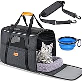 Morpilot Cat Carrier Soft for Large Medium Cats and Puppy up to 20lbs | with Dual-Sided Cushion, Secure Buckle and Foldable Bowl, Dog Carriers for Small Dogs - Pet Carrier (Dark Gray)
