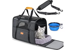 Morpilot Cat Carrier - Cat Carrier Soft for Medium or Large Cats up to 20lbs, with Dual-Sided Cushion, Secure Buckle and Foldable Bowl, Dog Carriers for Small Dogs - Pet Carrier (Dark Gray)