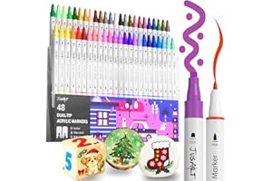 JusArt 48 Colors Dual Tip Acrylic Paint Markers with Dot and Fine Tip, No-Bleed Paint Pens and Waterproof Markers for Rock, Wood, Glass, Ceramic - Vibrant Art Supplies for Kids, Beginners & Artists