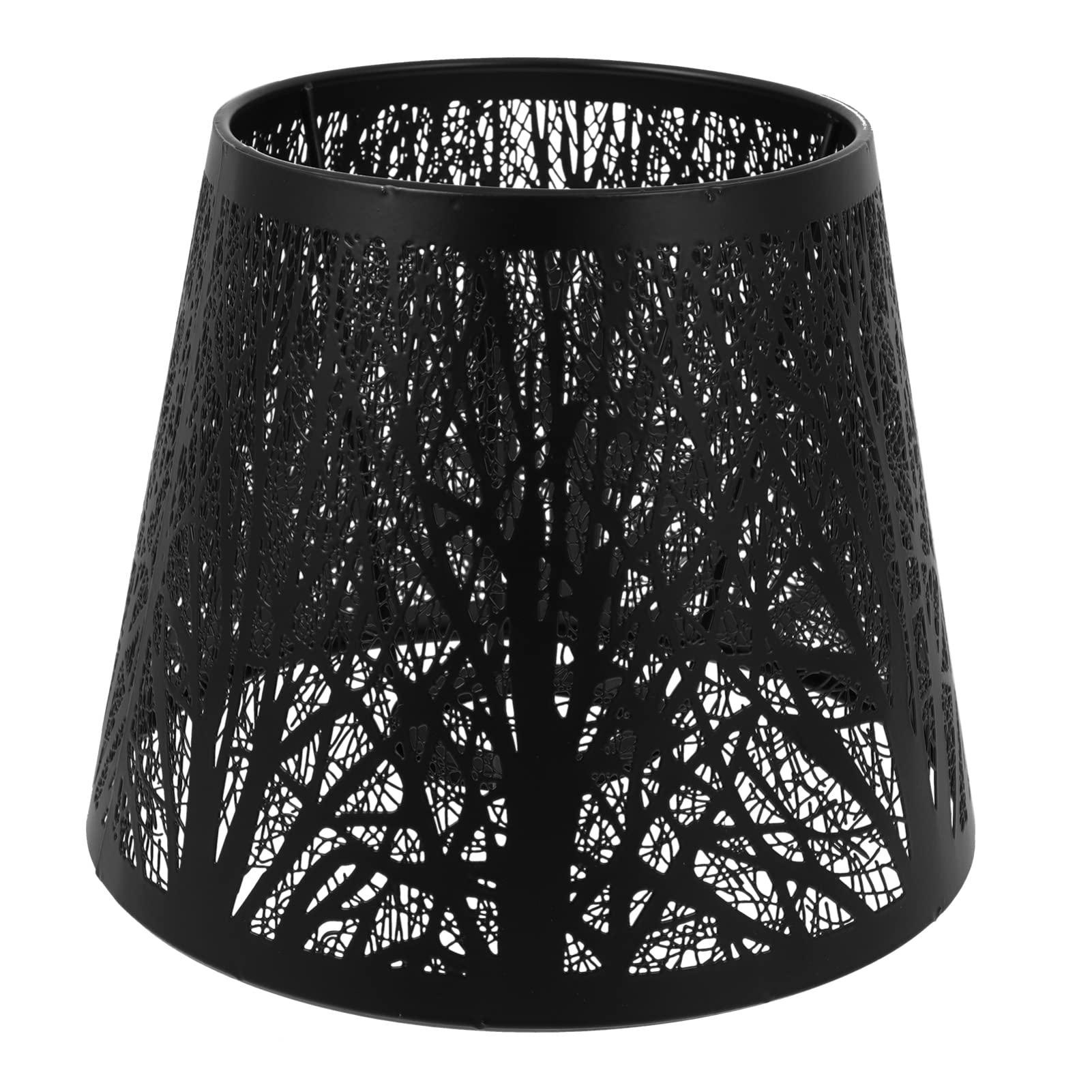 OSALADI Black Metal Table Lampshade E27 Socket Tree Shadow Hollow Cut Lamp Shade for Table and Floor Lamps 7.5X7.5X6 Inches Indoor Lighting Accessory