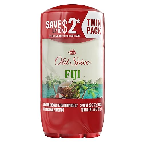 Old Spice Dry Feel Antiperspirant Deodorant for Men, 24/7 Freshness, 24/7 Sweat & Odor Protection, Gentle on Skin with Skin Conditioners, Fiji with Palm Tree + Coconut Scent, 2.6 oz (Pack of 2)