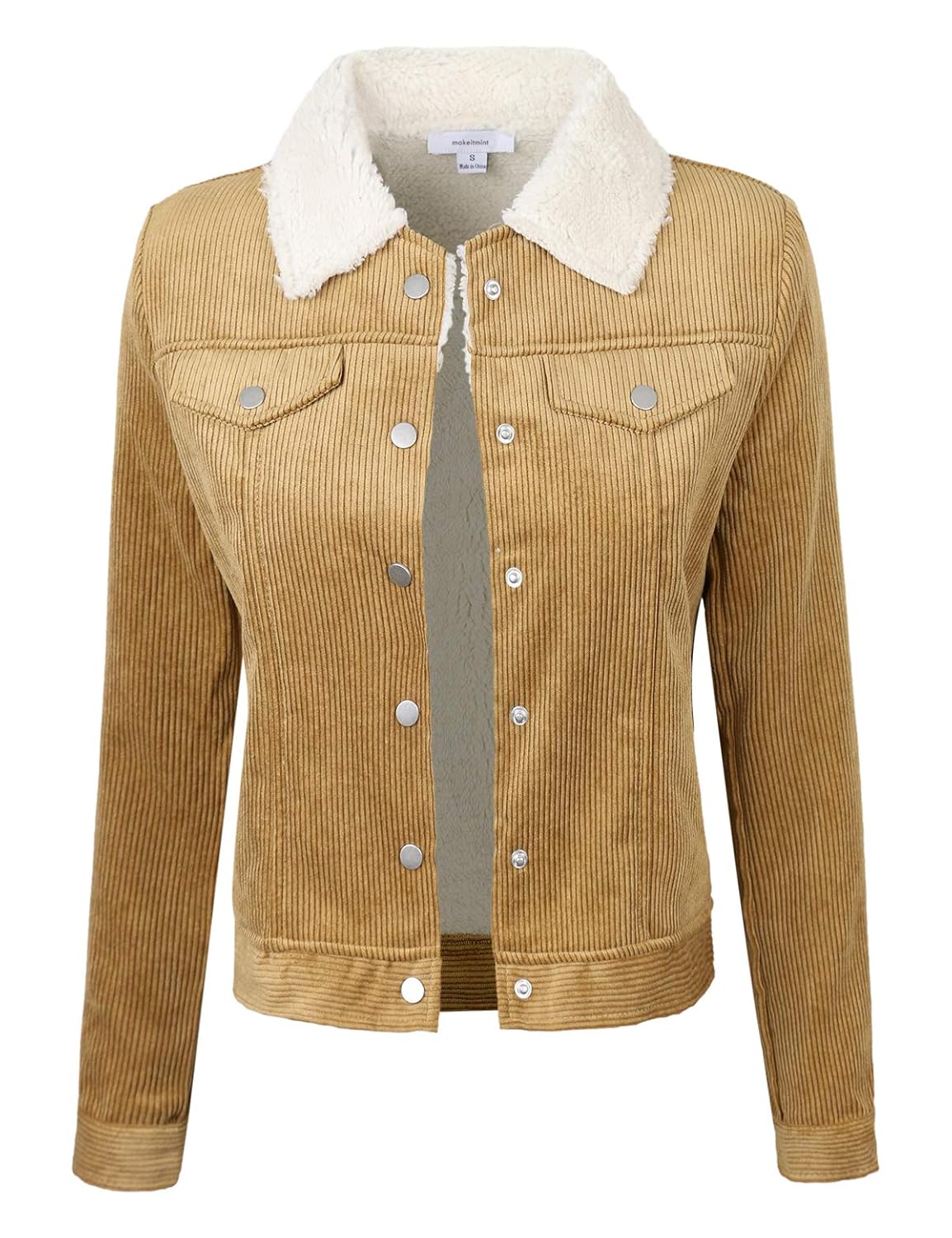 Buy makeitmint Women's Faux Fur Lining Collar Corduroy Button Down