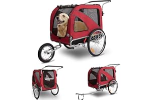 Sepnine Leopets 3 in 1 Pet Dog Bike Trailer, Dog Cart for Large, Bicycle Trailer with Jogger and Stroller, Quick Set-up and Fold Down with Hand Lock Brakes - Red