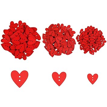Tuparka 300 Pcs Red Heart Wooden Buttons Love Hearts Decorations