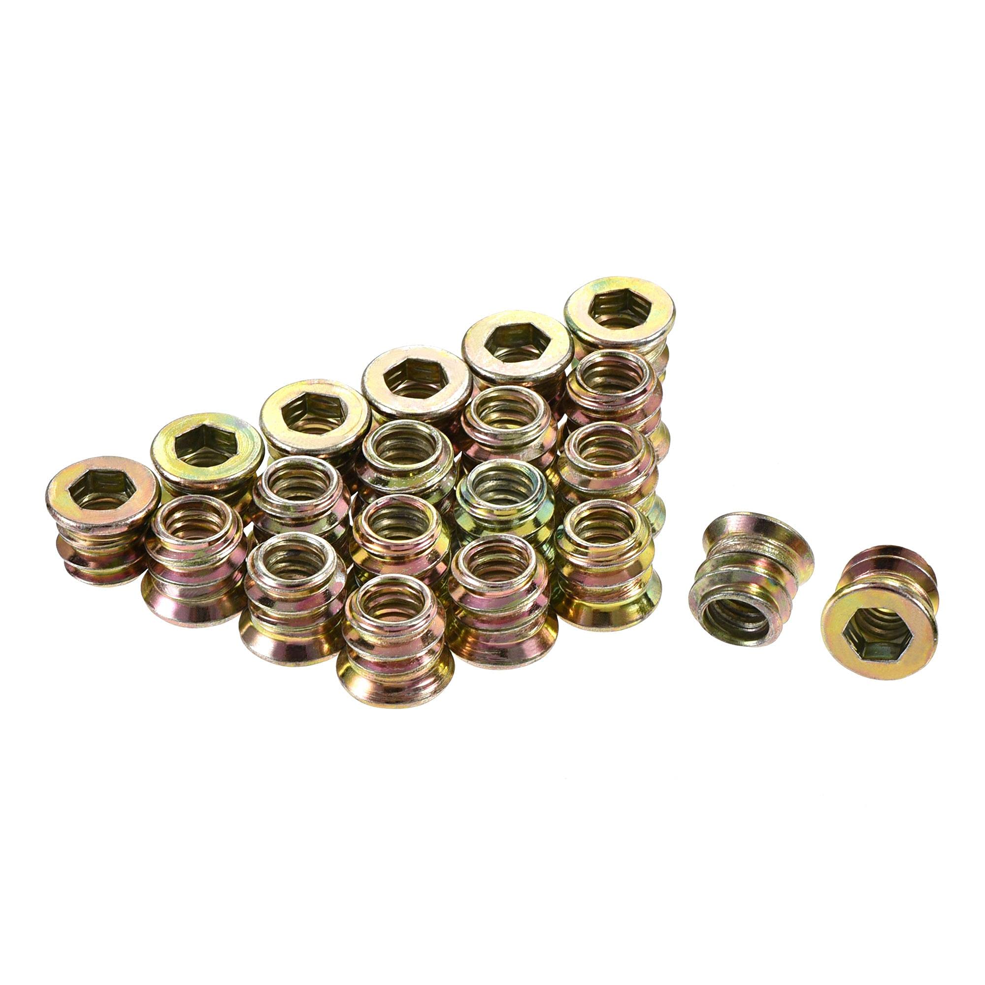 sourcing map 1/4"-20x10mm Threaded Insert Nuts Hex Socket Drive for Wood Furniture 60pcs