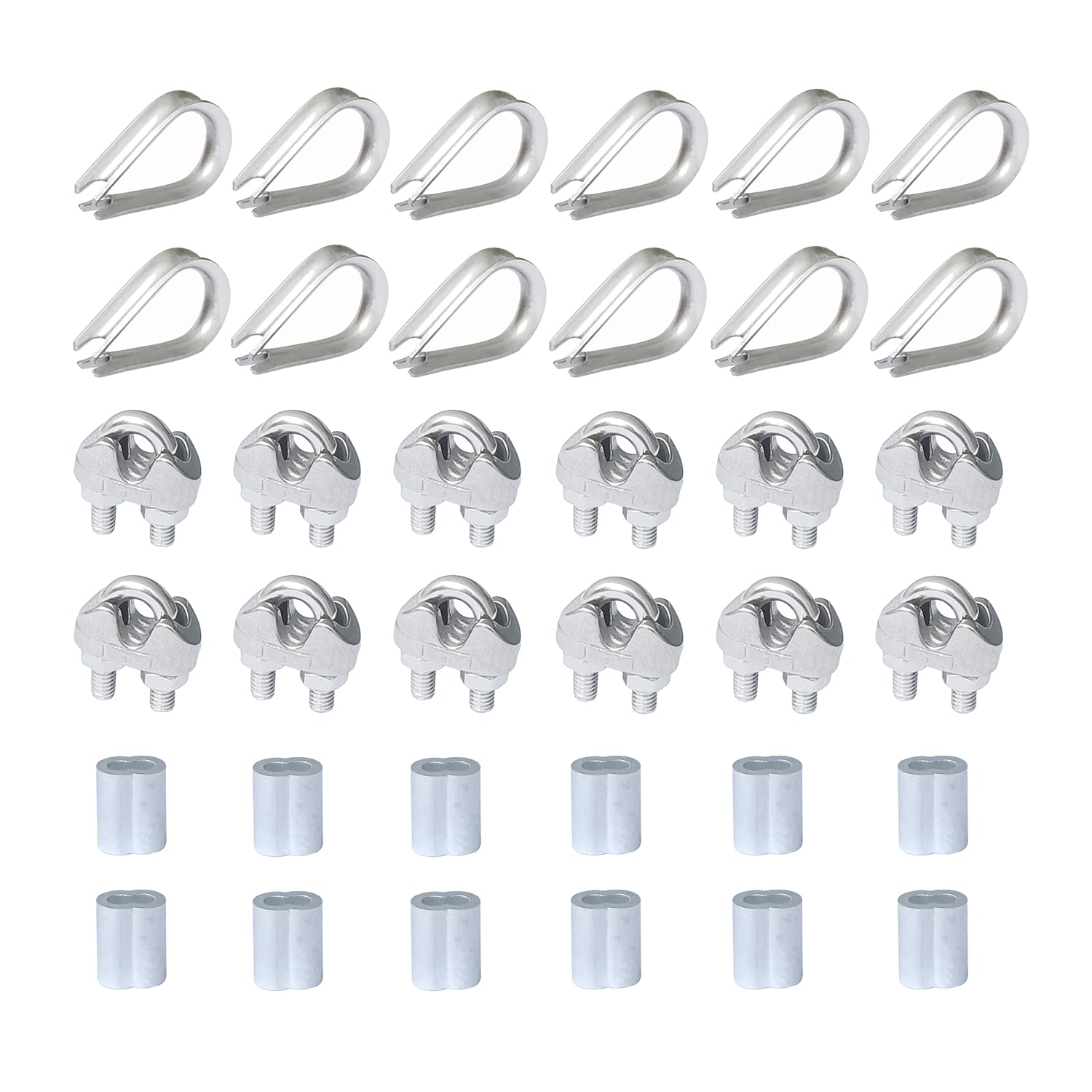 12 Pcs Wire Rope Clip,M3 Stainless Steel Wire Cable Clamp Bolts With 12 Pcs 3mm Wire Rope Thimbles Loops,12 Pcs Aluminum Crimping Loop Sleeve Clips For Ø 3mm Wire Rope Cable