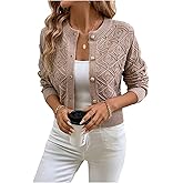 SOLY HUX Women's Crochet Button Down Cardigan Elegant Crew Neck Dressy Casual Knit Sweater