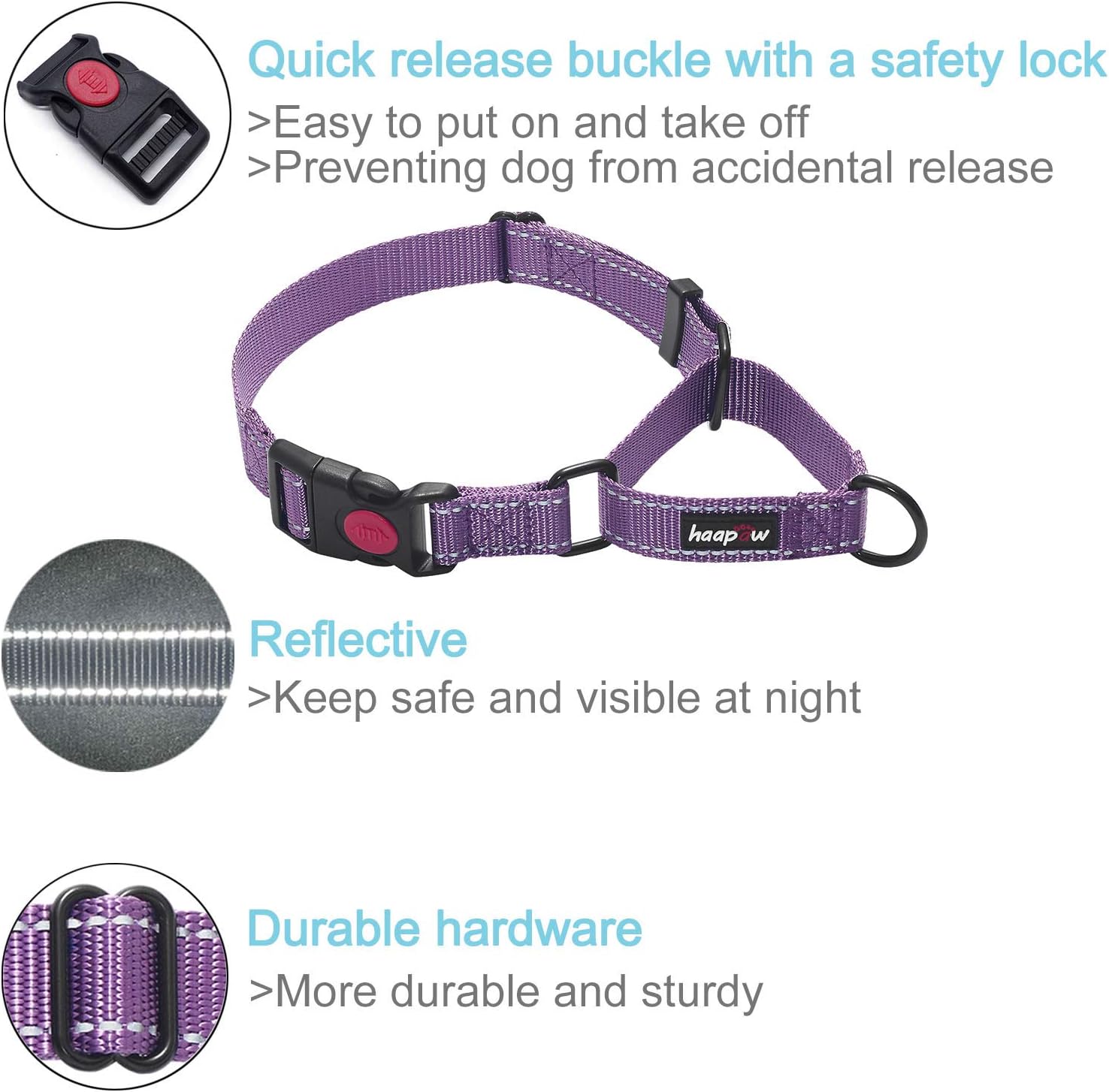 haapaw 2 Packs Martingale Dog Collar with Quick Release Buckle