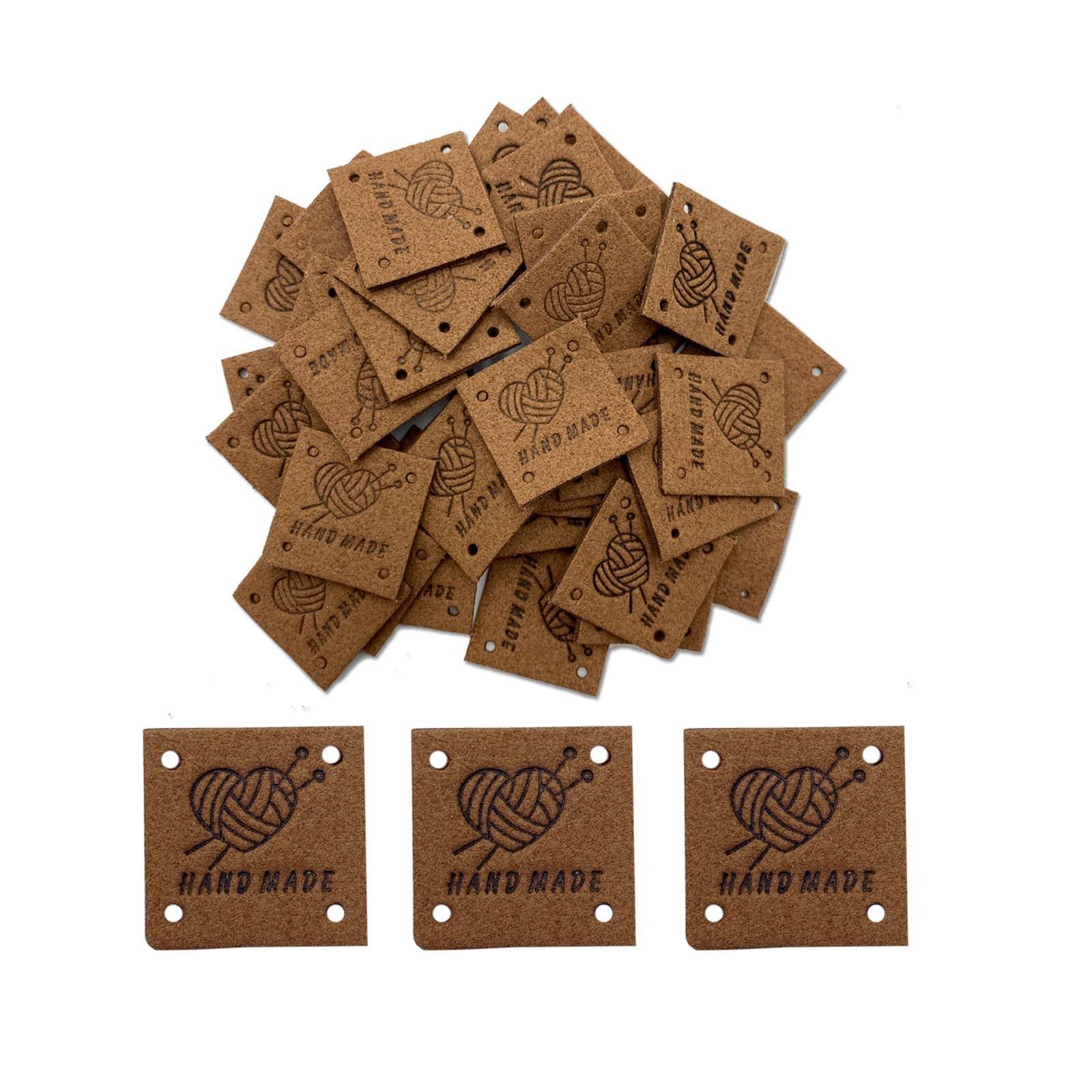 WiYould 40 Pcs PU Leather Label Faux Leather Handmade Sew on Tag Label Handmade Embossed Tag Embellishment Crochet Knit DIY Jeans Bags Shoes Hat Apparel Accessories(LY-Z, Darkbrown)