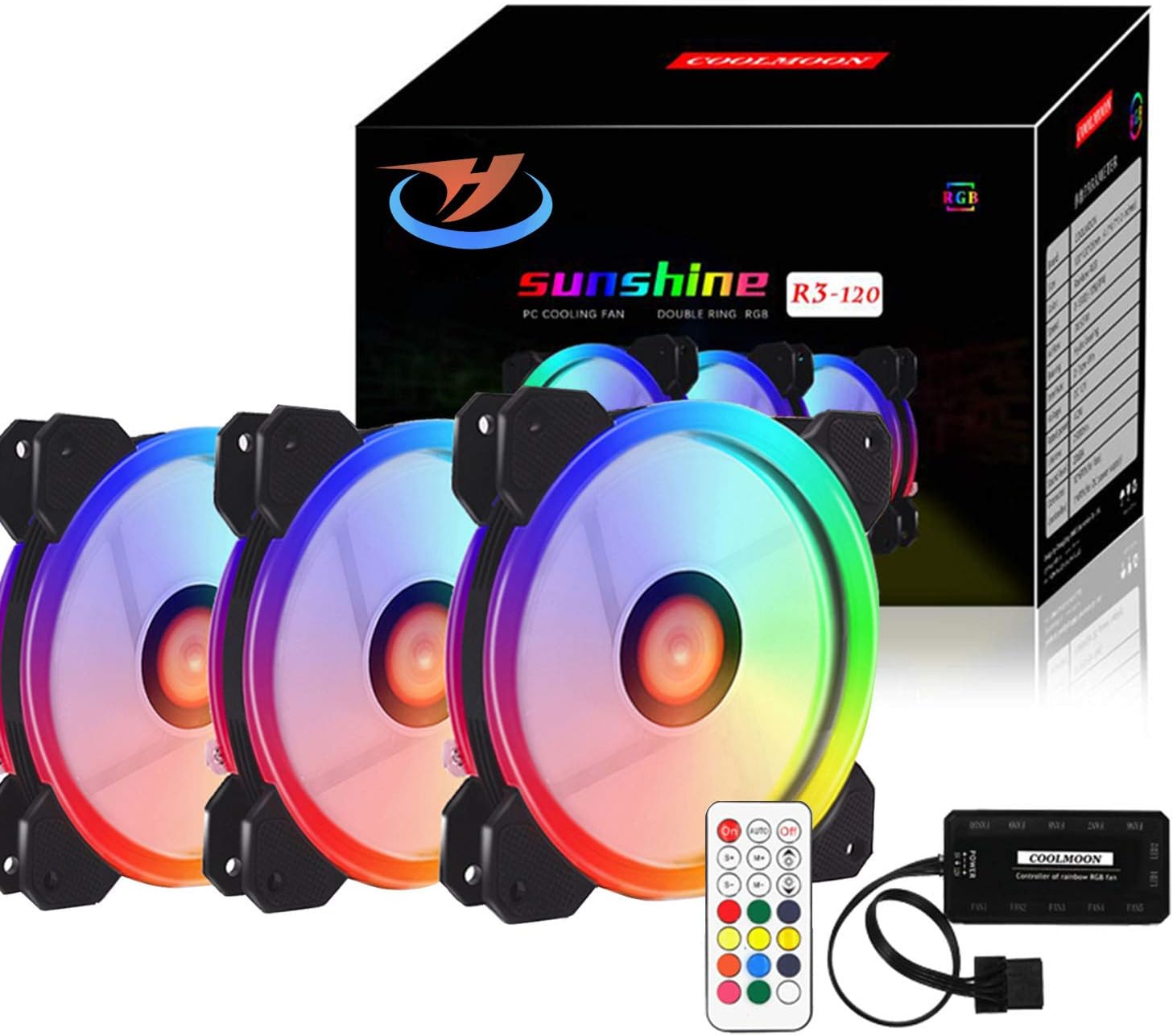 3-Pack Wireless RGB LED 120mm Case Fan with Remote Controller Fan Hub and Extension, Quiet Edition High Airflow Adjustable Colorful PC Case CPU Computer Cooling with Coolers, Radiators System