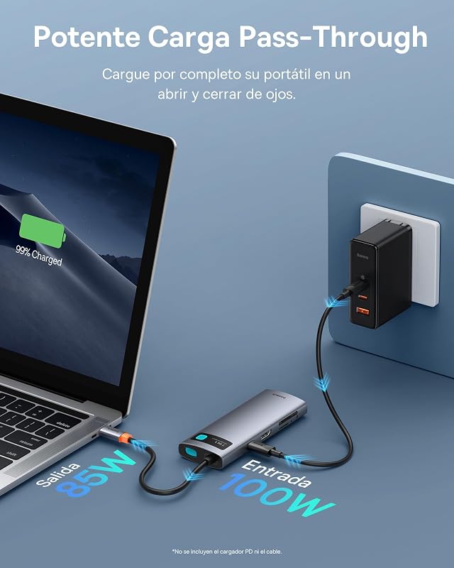 Hub USB C 7 en 1 Adaptador con HDMI 4K@60Hz, PD 100W, 3 USB-A 3.0 5Gbps, Lector de Tarjetas SD/TF, Docking Station para Portátil Compatible con Windows/Mac/iPad/Steam Deck/Rog Ally
