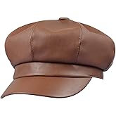 Sportmusies 8 Panels Newsboy Caps for Women, PU Leather Cabbie Painter Hat Gatsby Ivy Beret Cap