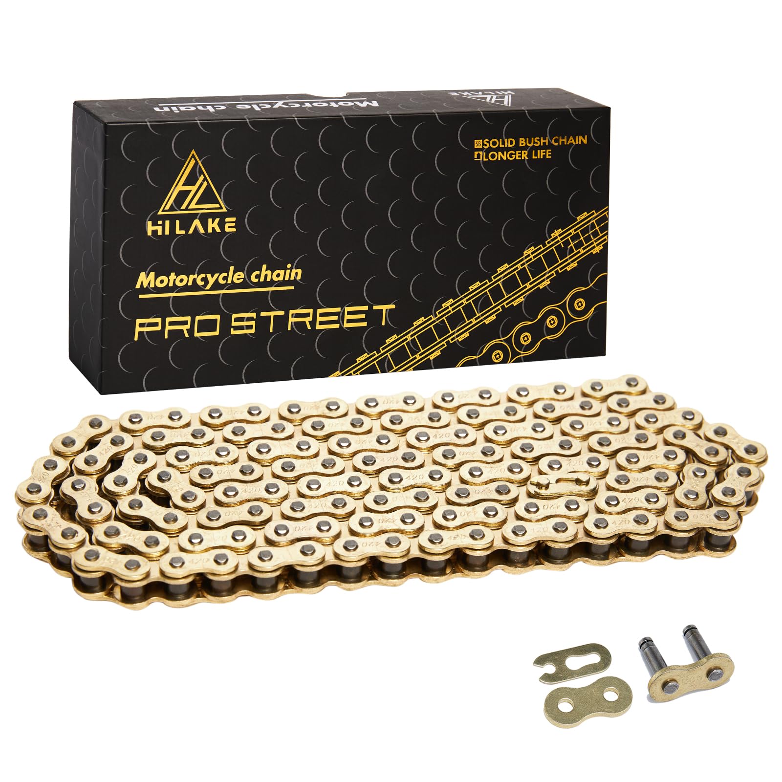 Photo 1 of HILAKE 420H Motorcycle Chain 132 Links Non O-Ring with Connecting Master Link Heavy Duty Drive Chain for Motorcycle Bicycle Go Kart Mini Trail Bike