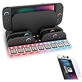 Hounyoln Charger Station for Switch 2 JoyCons & Switch 2 Protective Film- Up to 4 Controllers RGB Light Mode -Fast Charging Dock,with 9 Game Card Storage Stand