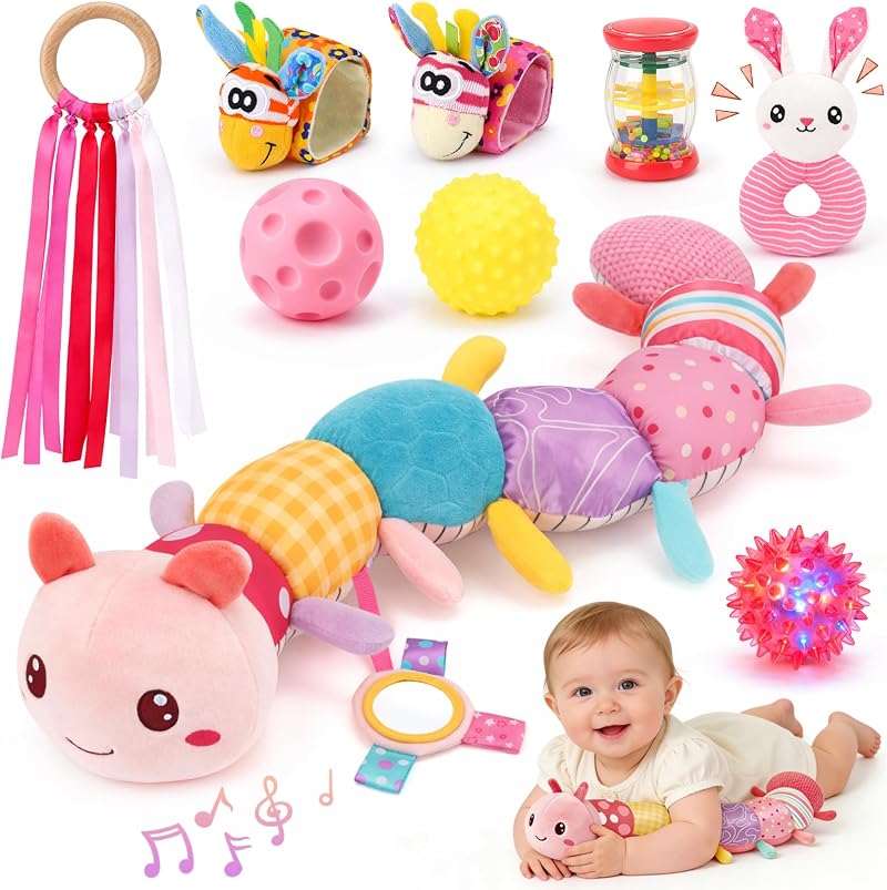 Joyreal 10Pcs Baby Toys Sensory Musical Caterpillar Rattles Gift Set