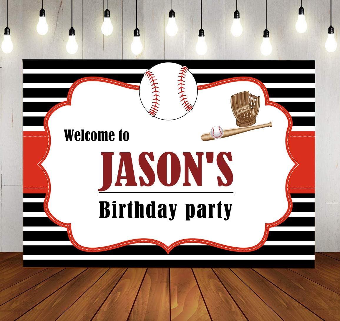 TJ Customized Black White Striped Baseball Photography Backdrops Welcome to Kids Boy Birthday Party Background Baby Shower Sports Studio Booth Props Banner 7x5ft