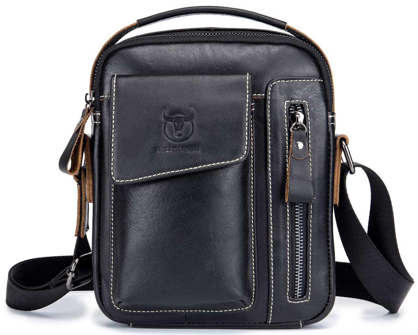 QUEAMBLER Men Leather Handbag Shoulder Bag IPAD Business Messenger Backpack Crossbody Casual Tote Sling Travel Bag