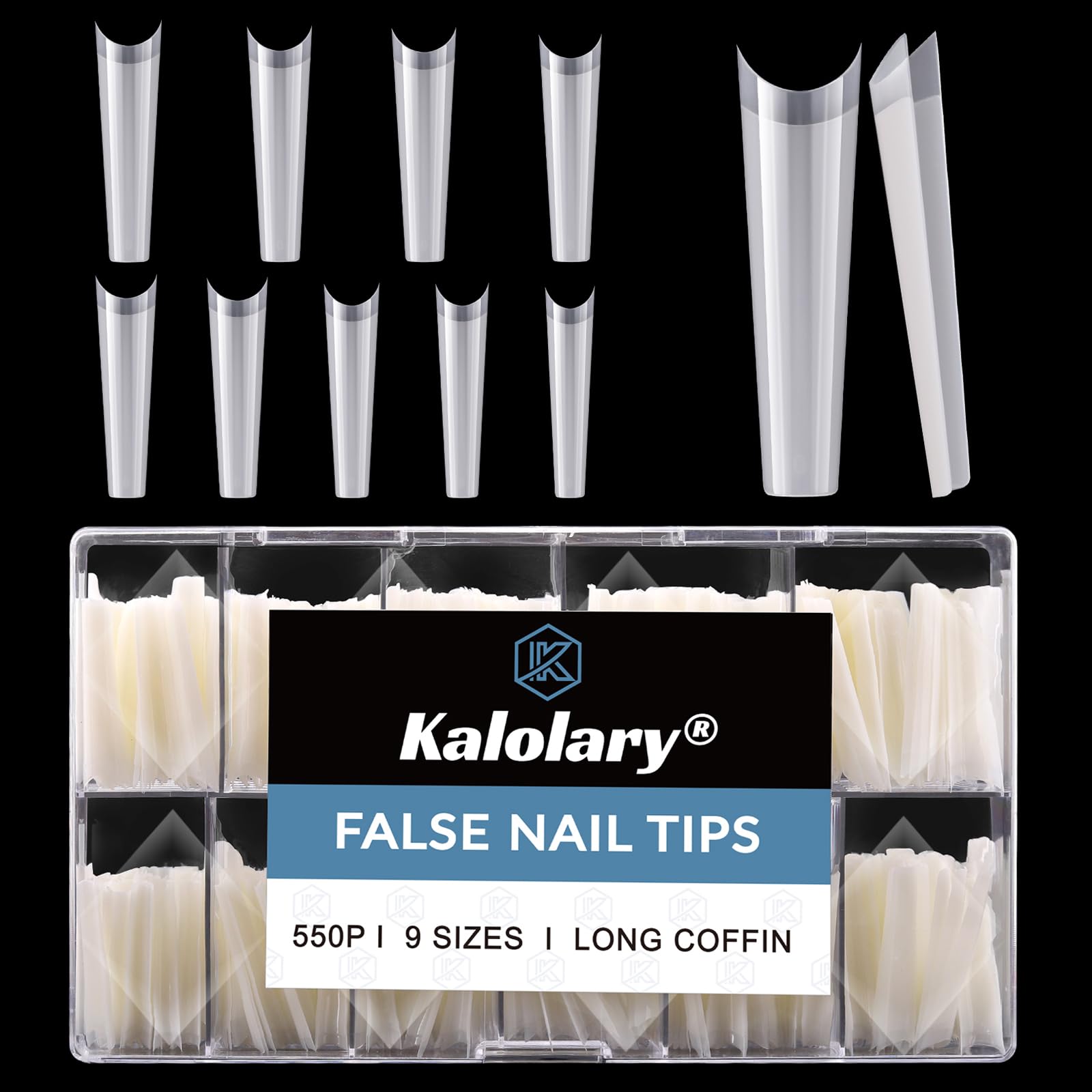 Kalolary 550Pcs XXL Long Coffin False Nails, Extra Long Natural False Nail Tips Half Cover French Ballerina Nail Tips Acrylic Fake Nails For DIY Nail Design Nail Extension