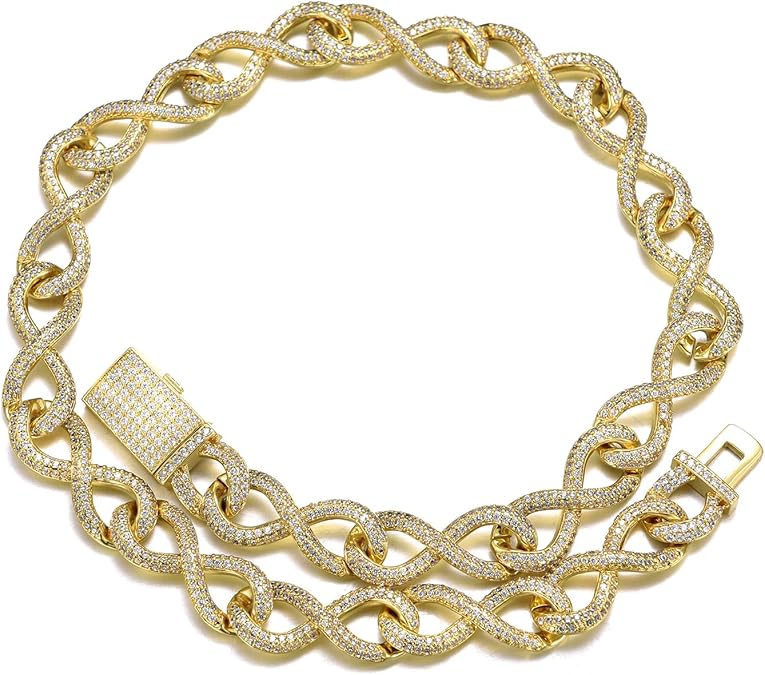 FEEL STYLE Cuban Link Chain Cubic Zirconia Necklace Gold