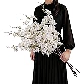 ENALGRE Artificial Cherry Blossom Branches 27.6In Silk Cherry Blossom Branches 8PCS Long Stem Artificial Flowers for Tall Vase, for Home Decorate, Weddings Decorate, Parties & Festival Gifts (White)