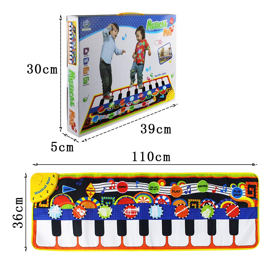 mifengda Musical Piano Mat Baby Early Education Music Piano Keyboard Carpet 19 Keys Portable Electronic Music Dance Blanket Build-in Speaker & Recording Function Gift for Kids Toddler Girls Boys