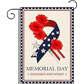 Memorial Day Garden Flag 12x18 Inch Double Sided Outside Remember and Honor Patriotic Flag for Stars and Stripes Ribbon Poppy for Veteran 4th of July Independence Day Yard Outdoor Decoration