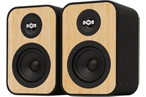House of Marley Uplift Bluetooth Bookshelf Speakers, Bamboo Finish, Bluetooth 5.3, Superior Stereo Sound, RCA Input, Recycled Fabric, Sustainable Paper Packaging, Perfect Pair for Turntables