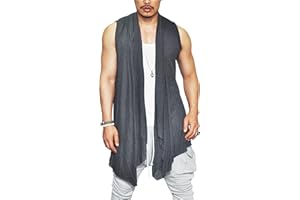 COOFANDY Men's Ruffle Shawl Collar Cardigan Sleeveless Open Front Sleeveless Kimono Vest
