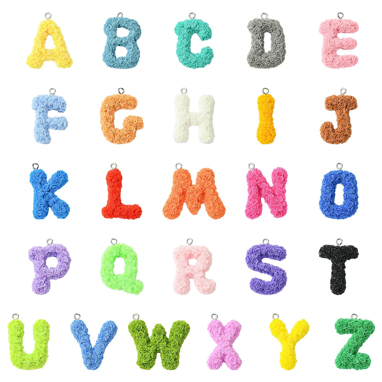 Stiesy 52 Pcs 26 Styles Letters Charms Resin Rose Alphabet Charm Pendant A~Z Capital Letters Dangle Charms for Jewellery Making DIY Bracelet Crafting