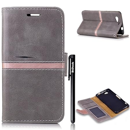 Sony Xperia Z1 Compact Hülle Grau,BtDuck Hülle Leder Retro Handyhülle mit Stand Funktion Karte Halter Magnet Magnetverschluss