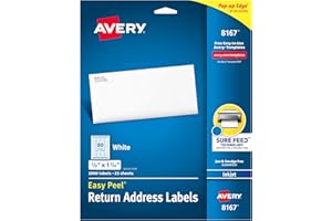Avery Printable Return Address Labels with Sure Feed, 0.5" x 1.75", White, 2,000 Blank Mailing Labels (08167)