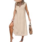 CUPSHE Women's Swimsuit Coverup Casual Sleeveless Side Split Long Cardigans V Neck Midi Beach Dress