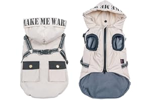 Gyuzh Dog Coat Warm Dog Jacket Winter Coat Paded Dog Fleece Vest Dog Snow Jacket with Zipper Dog Cold Weather Coats with Harness Winter Dog Hoodie with Pockets（White M
