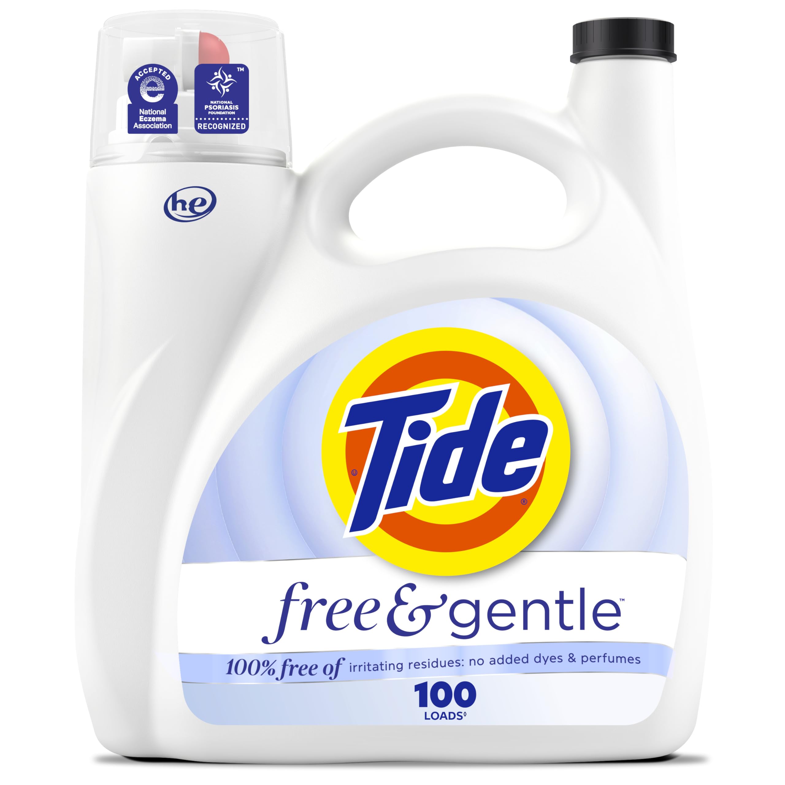 Photo 1 of **USED, SOME SPILLAGE** Tide Free & Gentle Liquid Laundry Detergent, 100 Loads, 132 fl oz, Tide Laundry Detergent, Clean Laundry Detergent