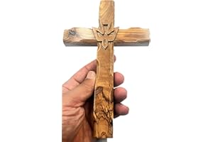 Zuluf 7.8" Olive Wood Dove Cross Wall Hanging Christian Holy Spirit Carved Jerusalem Gift Bedroom Decor CRS019