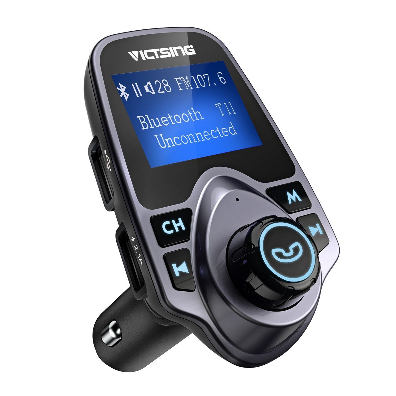 VicTsing Bluetooth FM Transmitter for Car, Wireless Bluetooth Radio Transmitter Adapter with Hand-Free Calling and 1.44â€ LCD Display, Music Player Support TF Card USB Flash Drive AUX Input/Output by VicTsing