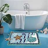 Coastal Beach Bathroom Rug Blue Shell Bath Mat Tufted Non Slip, Machine Washable Cute Kids Sea Bathtub mat Bathroom Bedroom Decoration 31.5x19.7 inches (Sea Star)