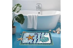 MAMRUG Coastal Beach Bathroom Rug Blue Shell Bath Mat Tufted Non Slip, Machine Washable Cute Kids Sea Bathtub mat Bathroom Bedroom Decoration 31.5x19.7 inches (Sea Star)