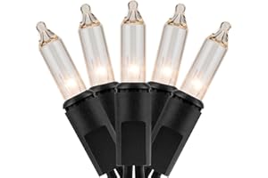 YULETIME 200 Clear Christmas Lights with Black Wire, Pack of 2 Strands of 21 ft 100 Count UL Certified Incandescent Mini String Light (Clear - Black Wire)