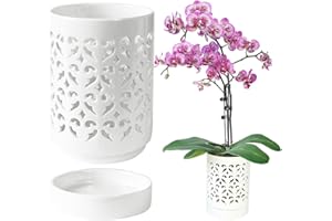 pavtner Orchid Pots with Holes,4 Inch Ceramic Orchid Pot for Repotting, Flower Planter Pot Indoor Outdoor, Breathable Slotted Orchids Planter White