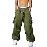 ktprniy Men Cashual Cargo Pants Hosen Parachute Elastic Waist Drawstring Y2K Loose Fit Hip Hop Harem Pockets