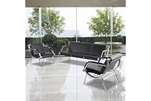 WALNEST Waiting Room Bench with Armrest 5 Seat Black PU Leather Office Furniture Guest Seating Lobby Conference Reception Chair Visitor Guest Sofa for Office Airport Clinic Hospital Bank Salon Barber